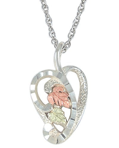 Open-Cut Heart Pendant Necklace, Sterling Silver, 12k Green and Rose Gold Black Hills Gold Motif, 18"