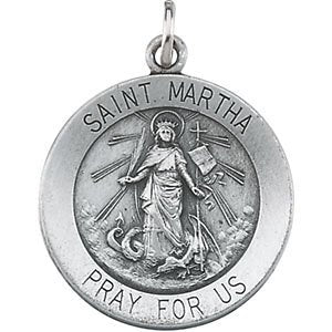 Rhodium Plated Sterling Silver St. Martha Medal (18.5MM)