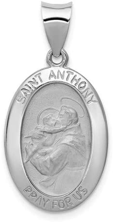 Rhodium-Plated 14k White Gold St. Anthony Medal Pendant (22X13MM)