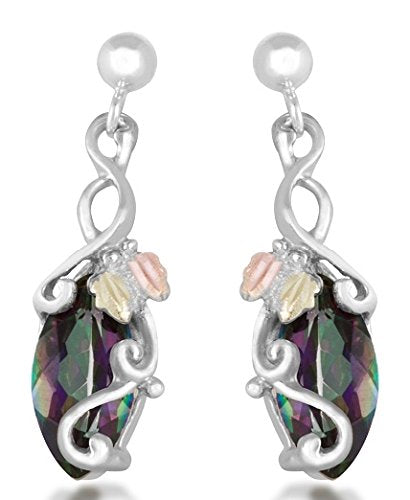 Mystic Fire Topaz Marquise Earrings, Sterling Silver, 12k Green and Rose Gold Black Hills Gold Motif