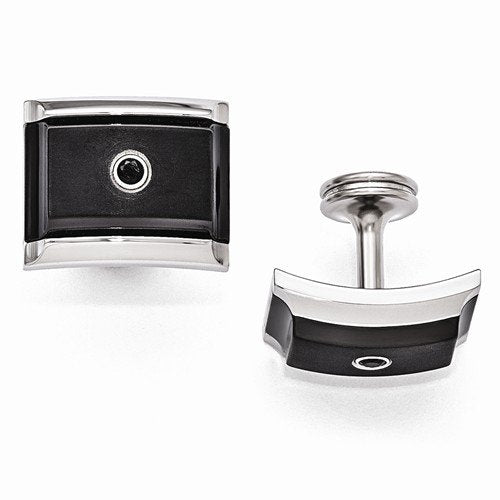 Slate Collection Grey, Black Titanium and Steel Black Spinel Sterling Silver Bezel Cuff Links, 17X21MM