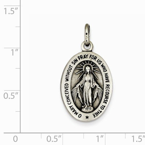 Sterling Silver Antiqued Miraculous Medal (29X15MM)