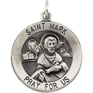 Rhodium Plated Sterling Silver St. Mark Medal (18.25MM)
