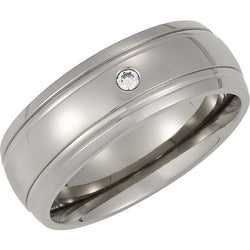 8mm Comfort Fit Titanium Diamond Domed Band (.05 Ct., GI Color, SI1 Clarity) Sizes 8 to 13