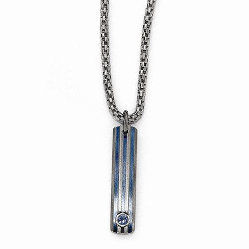 Edward Mirell Titanium Grooved Anodized and Blue Sapphire Pendant Necklace, 16"-18"