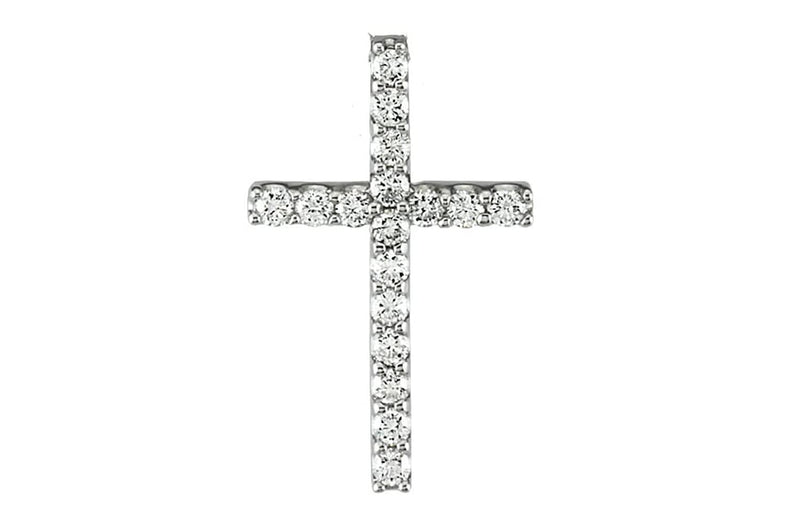 Petite Platinum Diamond Cross Necklace, 16" (.085 Cttw.)