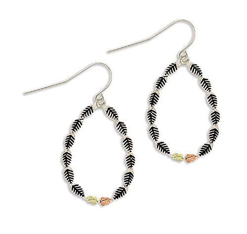 Antiqued Loop Dangle Earring, Sterling Silver, 12k Green and Rose Gold Black Hills Gold Motif