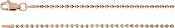 1.5mm 14k Rose Gold Bead Chain, 16"