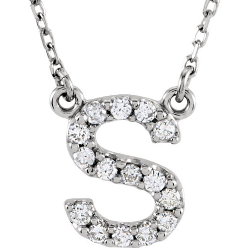 Diamond Initial 'S' Rhodium Plate 14K White Gold (1/6 Cttw, GH Color, l1 Clarity), 16.25"