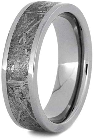 Gibeon Meteorite Inlay 6mm Comfort Fit Titanium Wedding Band, Size 13.25