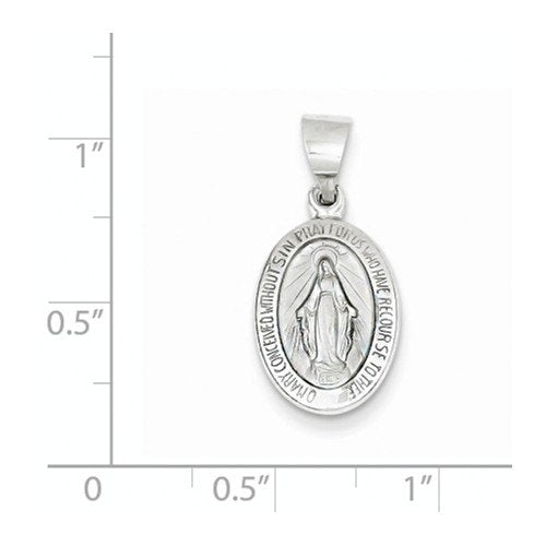 Rhodium-Plated 14k White Gold Satin Miraculous Medal Charm Pendant (18X11 MM)