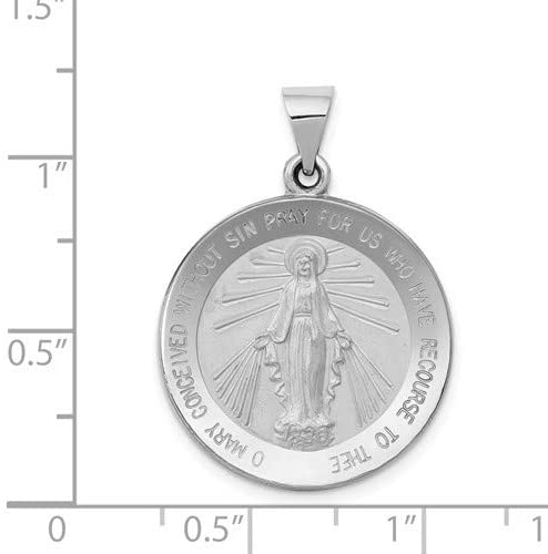Rhodium-Plated 14k White Gold Miraculous Medal Pendant (25X22MM)
