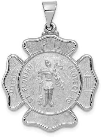 Rhodium-Plated 14k White Gold St. Florian Badge Medal Pendant (29X26MM)
