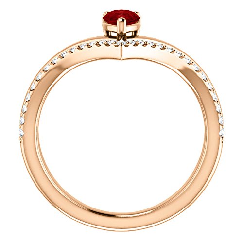 Chatham Created Ruby Pear and Diamond Chevron 14k Rose Gold Ring (.145 Ctw,G-H Color, I1 Clarity)