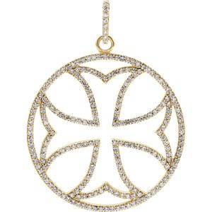 Diamond Maltese Cross 14k Yellow Gold Pendant (1.125 Ctw, G-H Color, I1 Clarity)