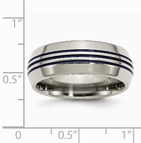 Titanium, Anodized Blue Groove 8mm Comfort-Fit Ring, Size 10.5