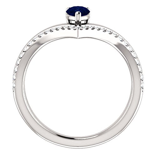 Blue Sapphire Pear and Diamond Chevron Platinum Ring ( .145 Ctw, G-H Color, SI2-SI3 Clarity)
