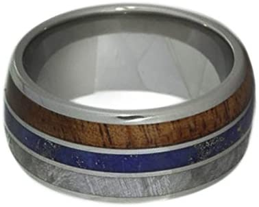 Gibeon Meteorite, Koa Wood, Lapis Lazuli 9mm Comfort Fit Titanium Band, Size 4.25
