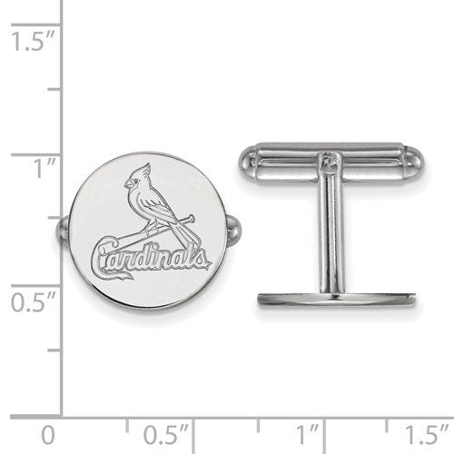 Rhodium-Plated Sterling Silver MLB St. Louis Cardinals Round Cuff Links,15MM