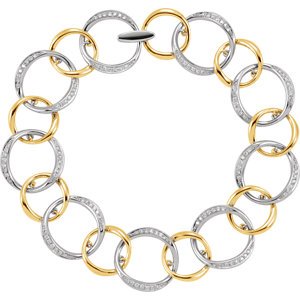 Two-Tone Diamond Link Bracelet, 14k White and Yellow Gold, 8.25" (.75 Cttw, HI Color, I1 Clarity)