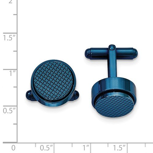 IP Plated Stainless Steel Polished Textured Blue Round Cuff Links