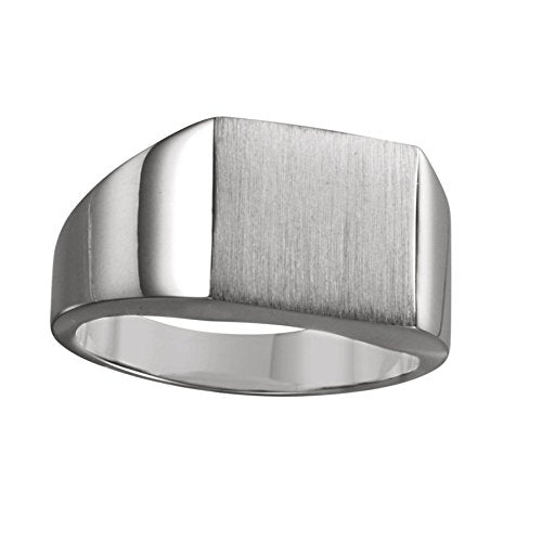 Men's Brushed Signet Semi-Polished 18k X1 White Gold Ring (14mm) Size 6