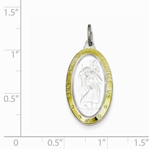 Rhodium-Plated Sterling Silver Vermeil St. Christopher Medal (30X15MM)