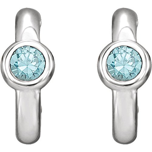 Blue Zircon J-Hoop Earrings, Rhodium-Plated 14k White Gold