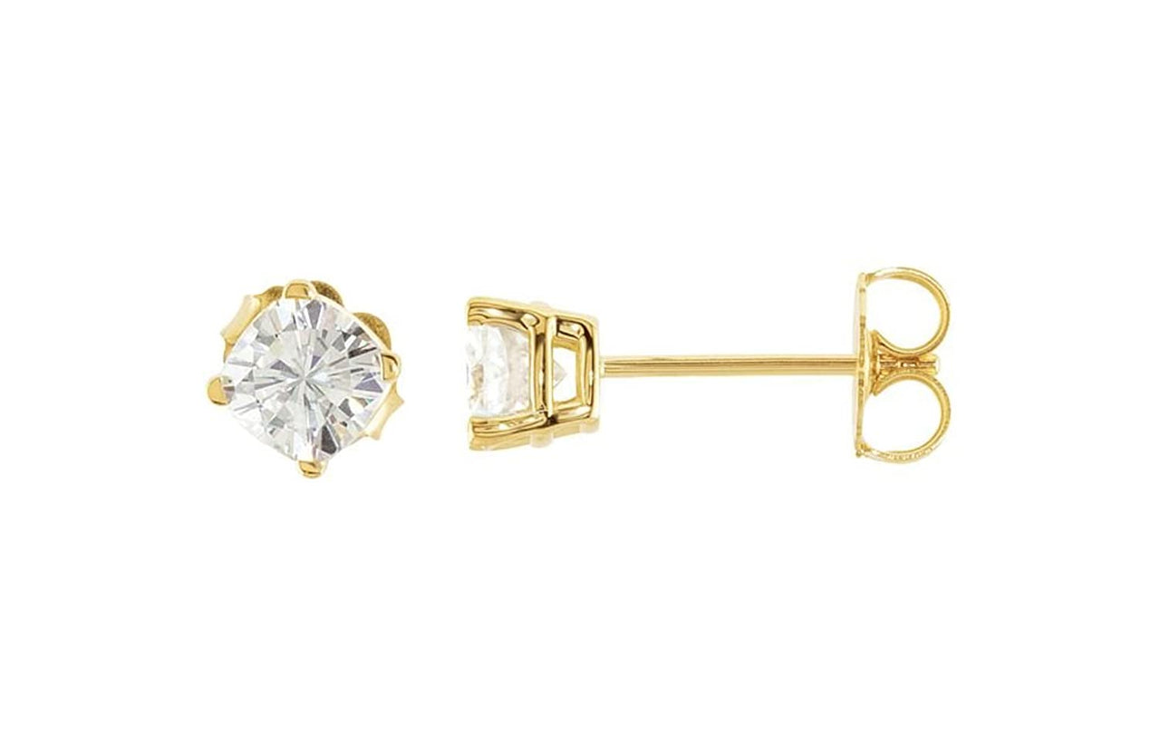 Charles and Clovard 14k Yellow Gold Antique Square Moissanite Solitaire Earrings