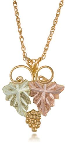 Two Leaf Necklace, 10k Yellow Gold, 12k Pink and Green Leaf Black Hills Gold Motif, 18"