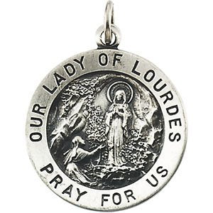 Sterling Silver Round Our Lady of Lourdes Medal (18.25 MM)