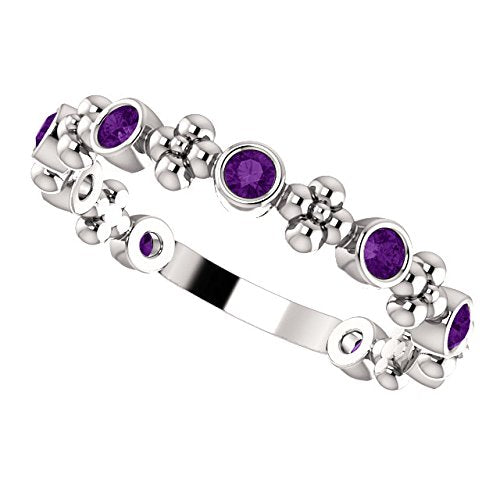 Genuine Amethyst Beaded Ring, Rhodium-Plated 14k White Gold