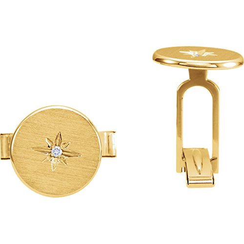 Diamond Satin-Brushed 14k Yellow Gold Round Cuff Links (.03 Ctw, Color G-H, Clarity I1)