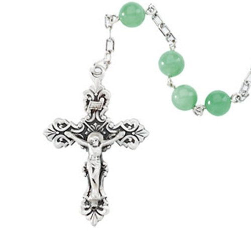 Green Jadeite Rosary Beads, Sterling Silver