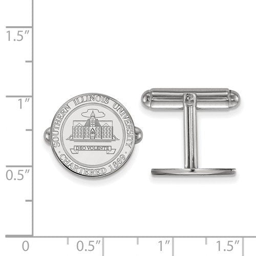 Rhodium-Plated Sterling Silver Southern Illinois University Crest Cuff Links, 15MM