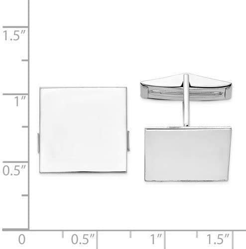 Rhodium-Plated 14k White Gold Square Cuff Links, 17MM
