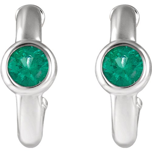 Emerald J-Hoop Earrings, Rhodium-Plated 14k White Gold