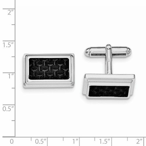 Rhodium-Plated Sterling Silver Cuff Links with Carbon Fiber Rectangle Cuff Links, 14X20MM