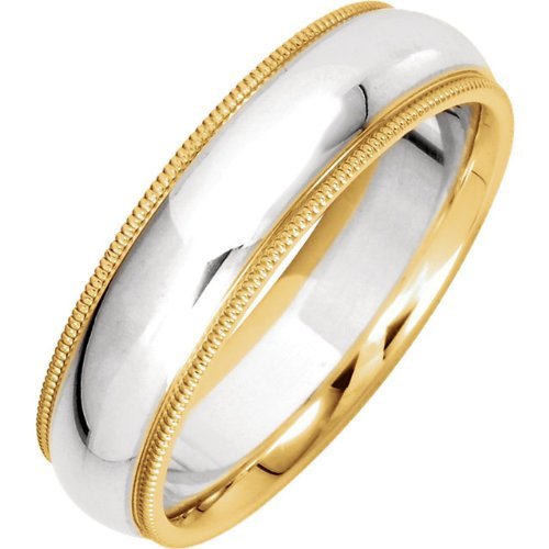 Sterling Silver and 14k Yellow Gold 7mm Comfort Fit Band, Size 9.5