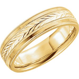 Swiss-Cut Chevron Comfort Fit 6mm Milgrain 14k Yellow Gold Band