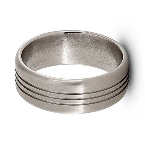 Satin Titanium Triple Grooved 8mm Comfort Fit Pipe Edge Wedding Band