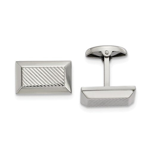 Stainless Steel Polished Textured Rectangle Cuff Links, 22.98MMX15.9MM