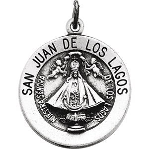 Rhodium Plated Sterling Silver Round San Juan de Los Lagos Medal (18.25 MM)