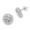 Round CZ Halo Rhodium Plated Sterling Silver Stud Earrings