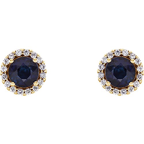 Blue Sapphire and Diamond Earrings, 14k Yellow Gold (0.16 Ctw, G-H Color, I1 Clarity)