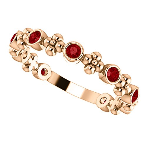 Created Ruby Beaded Ring, 14k Rose Gold