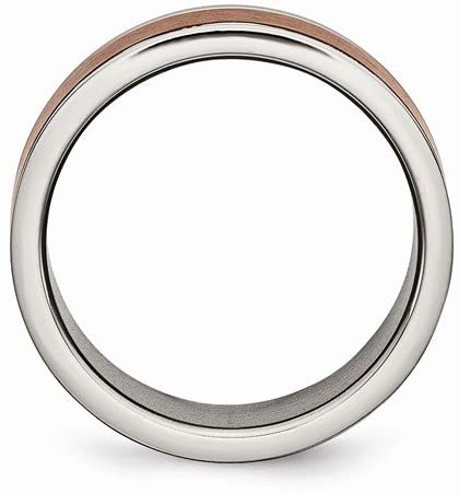 Brushed Grey Titanium, Brown IP Grooved Edge 8mm Band, Size 7