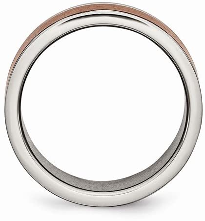 Brushed Grey Titanium, Brown IP Grooved Edge 8mm Band, Size 12