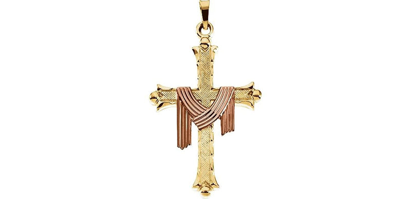 Fleur de Lis Cross with Robe 14k Yellow Gold and 14k Rose Gold Pendant