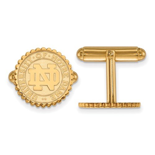 Gold -Plated Sterling Silver, University Of Notre Dame Crest Round Cuff Links, 15MM